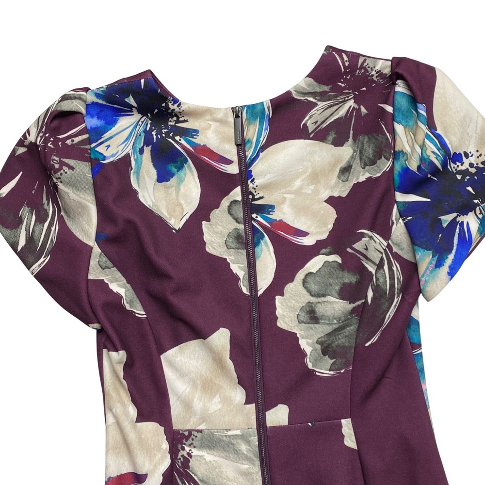 Calvin Klein $134 Plum Floral Petal Sleeve Midi Dress CD8CG1TC Size 6 NWT - Picture 6 of 8